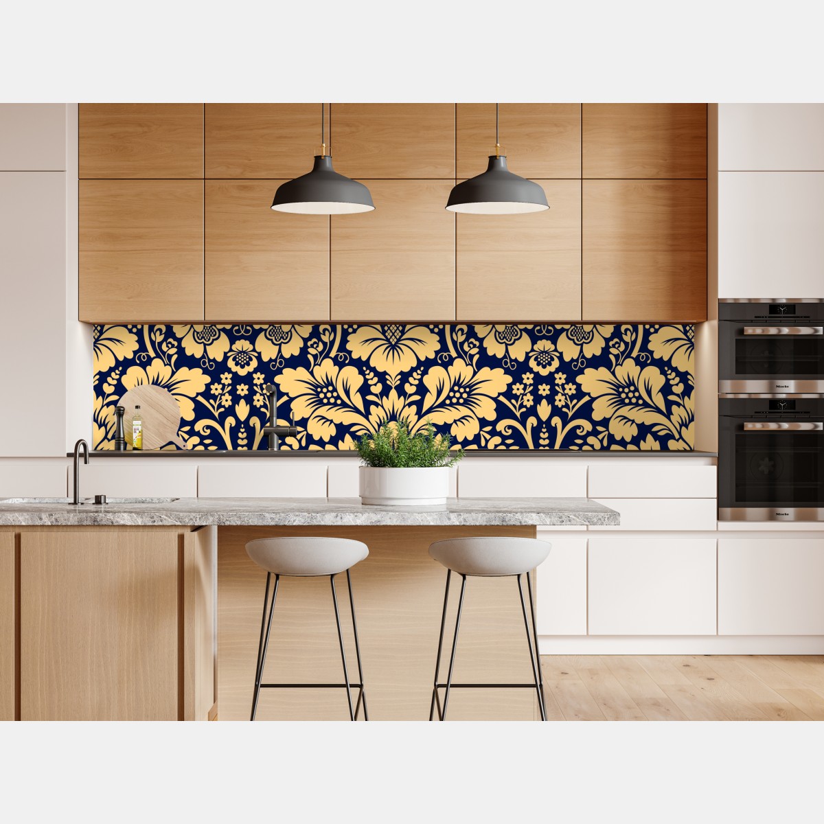 Naklejka repozycjonowalna granatowo-beżowy wzór damasceński – Wallissimo® Naklejka repozycjonowalna granatowo-beżowy wzór damasceński – Wallissimo®