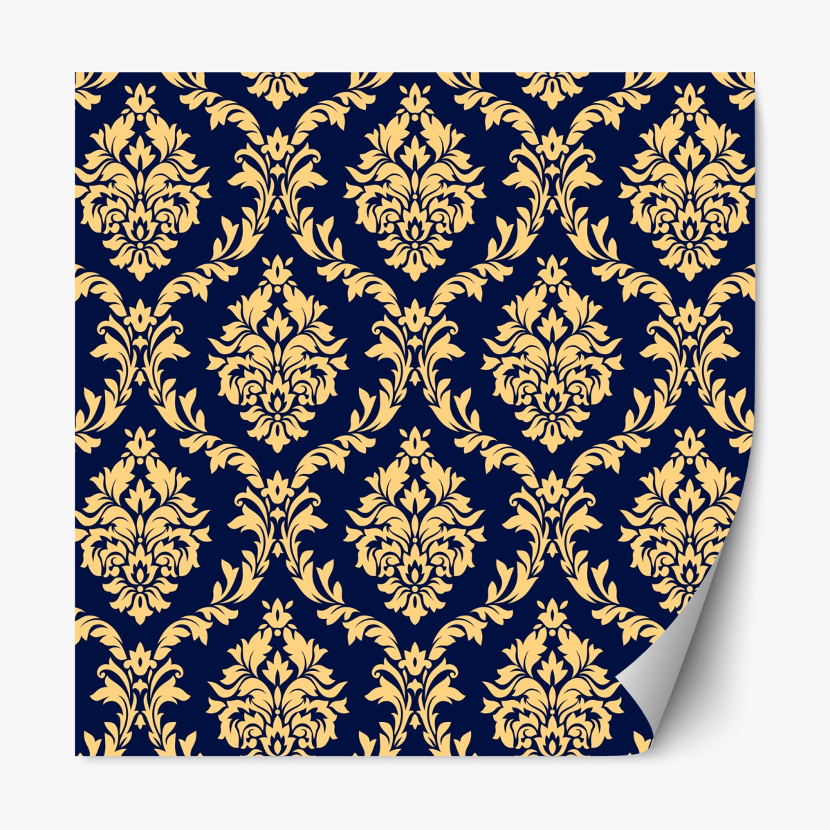 Repositionable sticker elegant gold damask pattern on navy background