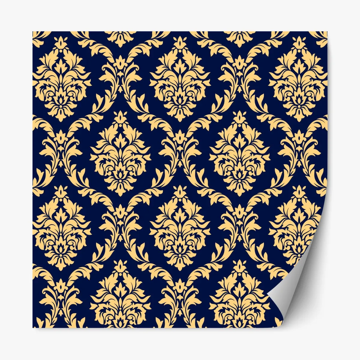 Naklejka repozycjonowalna wzór damaskowy w odcieniach złota i granatu – Wallissimo® Naklejka repozycjonowalna wzór damaskowy w odcieniach złota i granatu – Wallissimo®