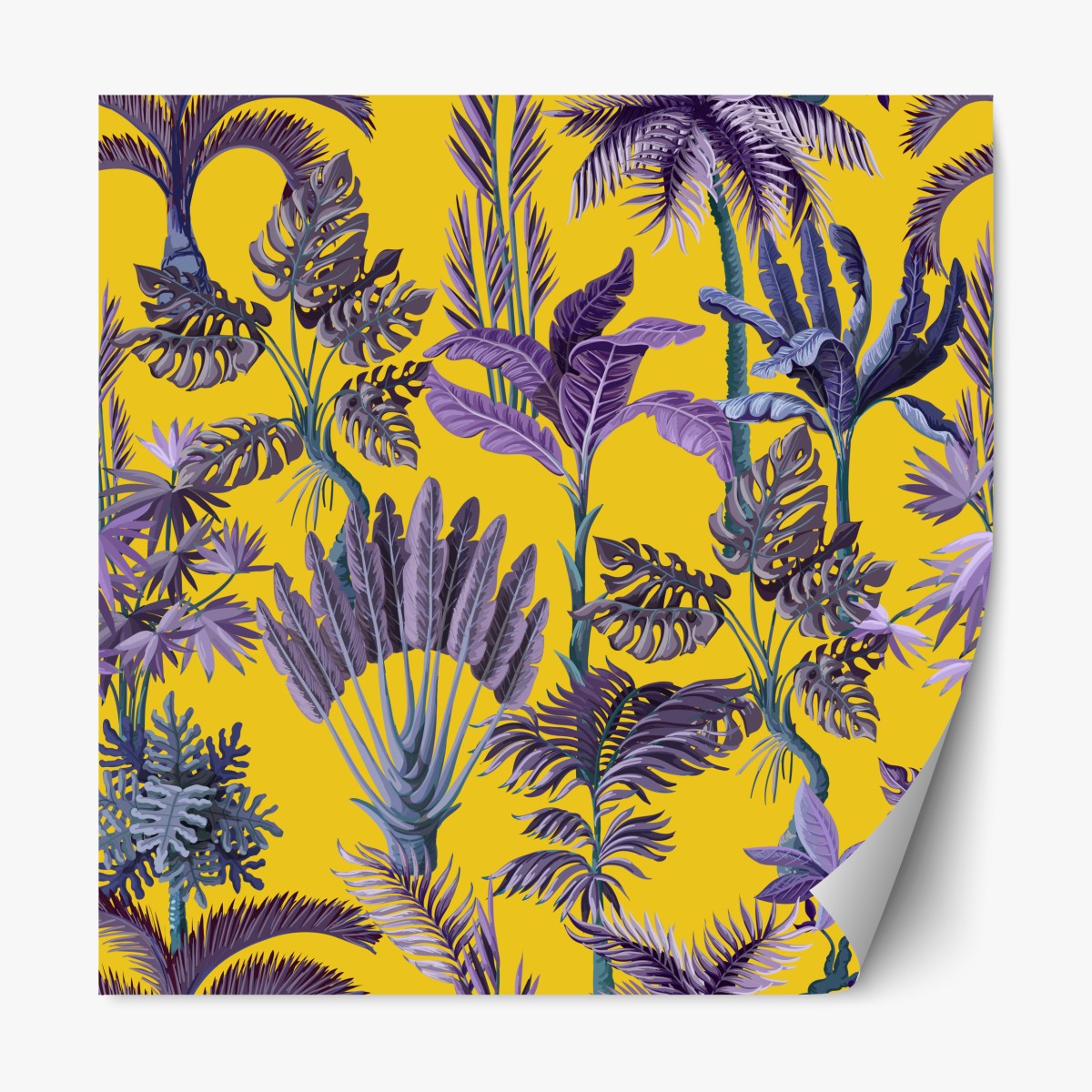 Repositionable sticker tropical purple foliage on yellow background