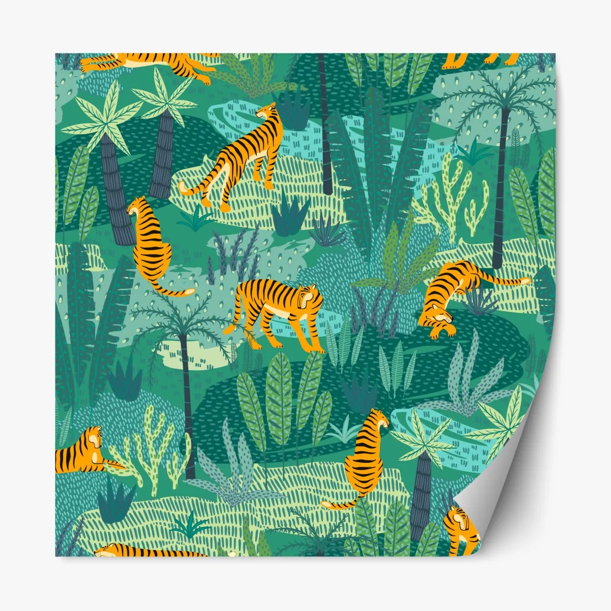 Naklejka repozycjonowalna tropikalna dżungla z tygrysami – Wallissimo® Naklejka repozycjonowalna tropikalna dżungla z tygrysami – Wallissimo®