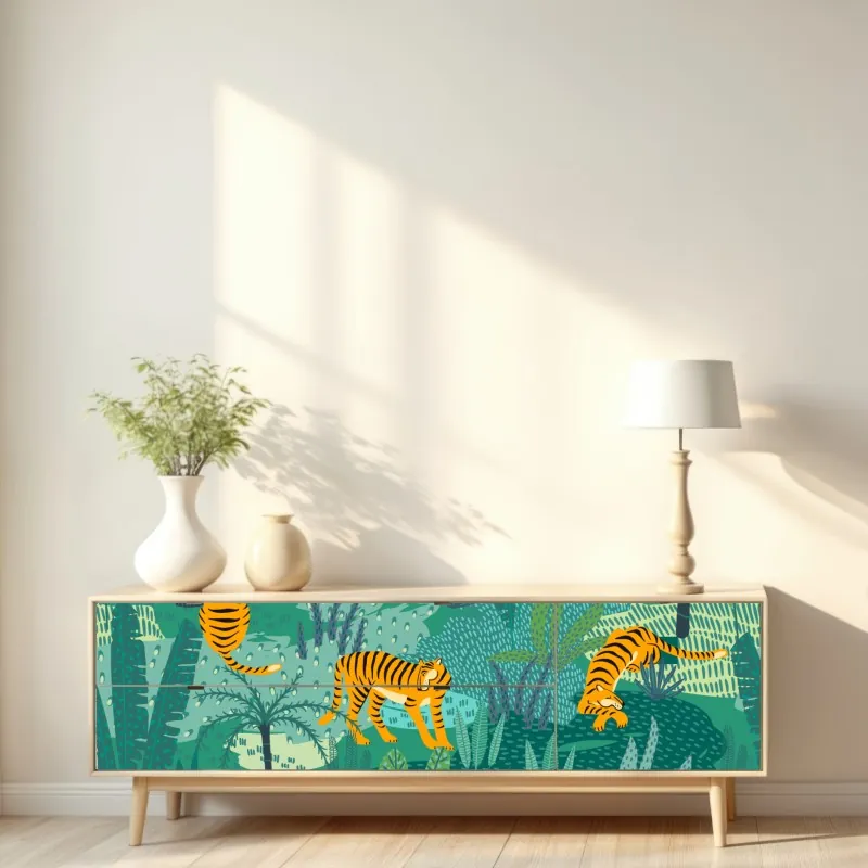 Naklejka repozycjonowalna czerwony botaniczny wzór liści – Wallissimo®