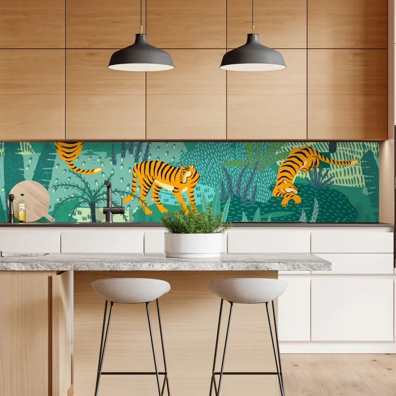 Naklejka repozycjonowalna tropikalna dżungla z tygrysami – Wallissimo® Naklejka repozycjonowalna tropikalna dżungla z tygrysami – Wallissimo®