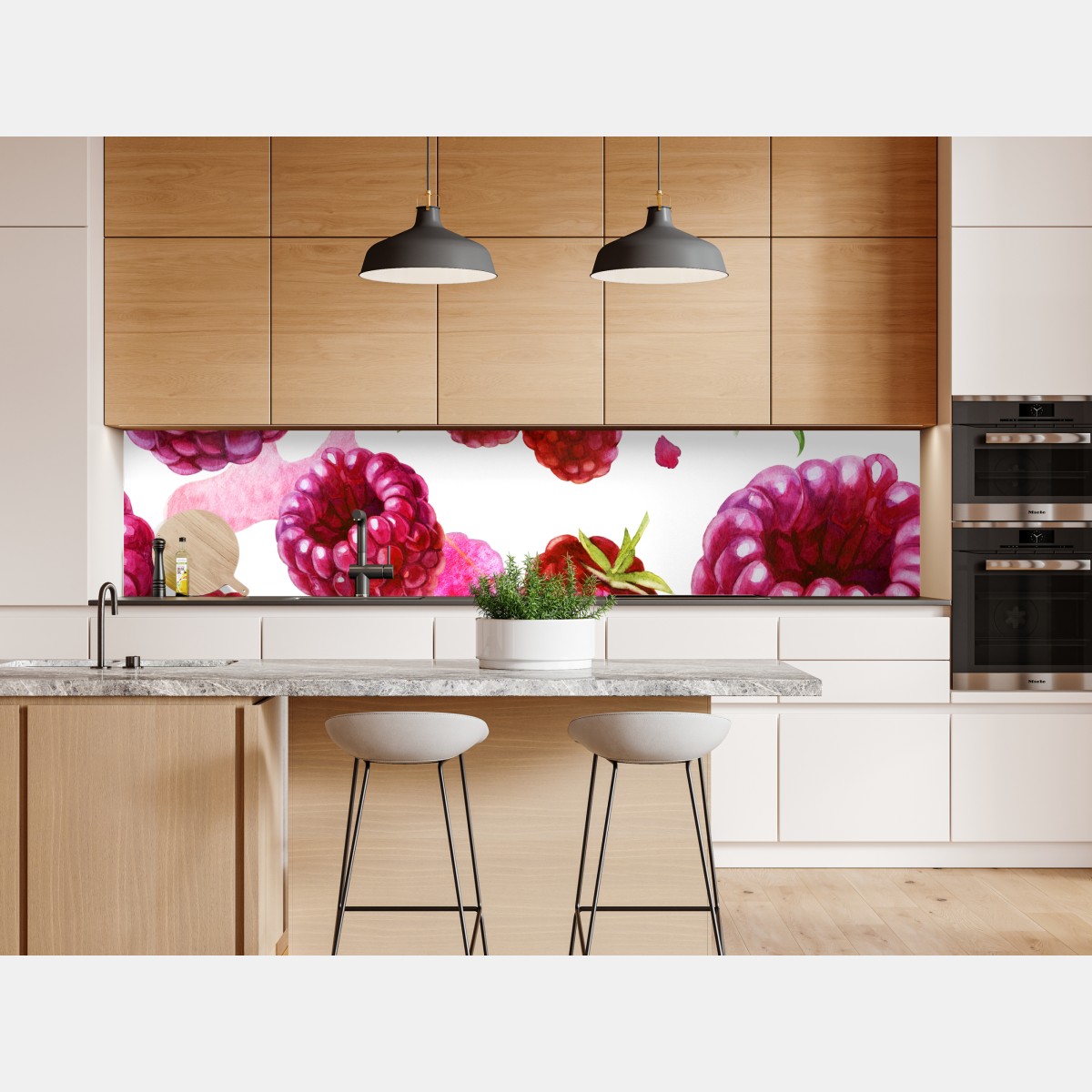 Naklejka repozycjonowalna akwarelowy wzór z malinami – Wallissimo® Naklejka repozycjonowalna akwarelowy wzór z malinami – Wallissimo®