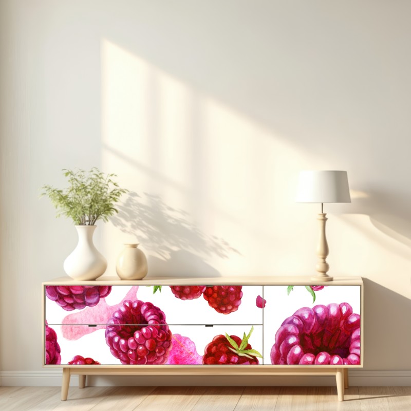 Naklejka repozycjonowalna akwarelowy wzór z malinami – Wallissimo® Naklejka repozycjonowalna akwarelowy wzór z malinami – Wallissimo®