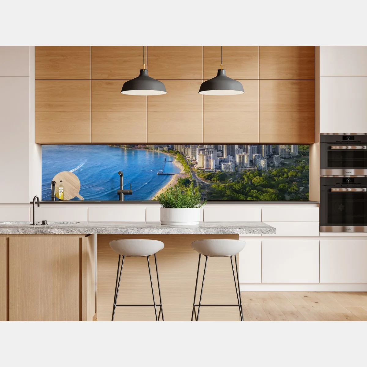 Naklejka repozycjonowalna panorama nadmorskiego miasta o zachodzie słońca – Wallissimo® Naklejka repozycjonowalna panorama nadmorskiego miasta o zachodzie słońca – Wallissimo®