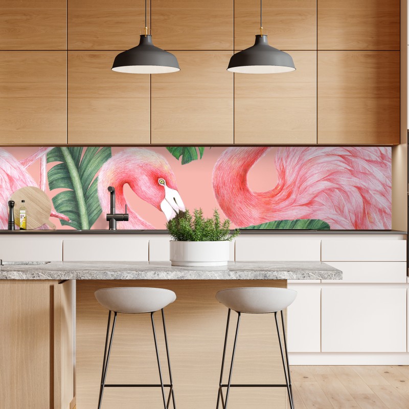 Naklejka repozycjonowalna różowy wzór z flamingami i liśćmi tropikalnymi – Wallissimo® Naklejka repozycjonowalna różowy wzór z flamingami i liśćmi tropikalnymi – Wallissimo®