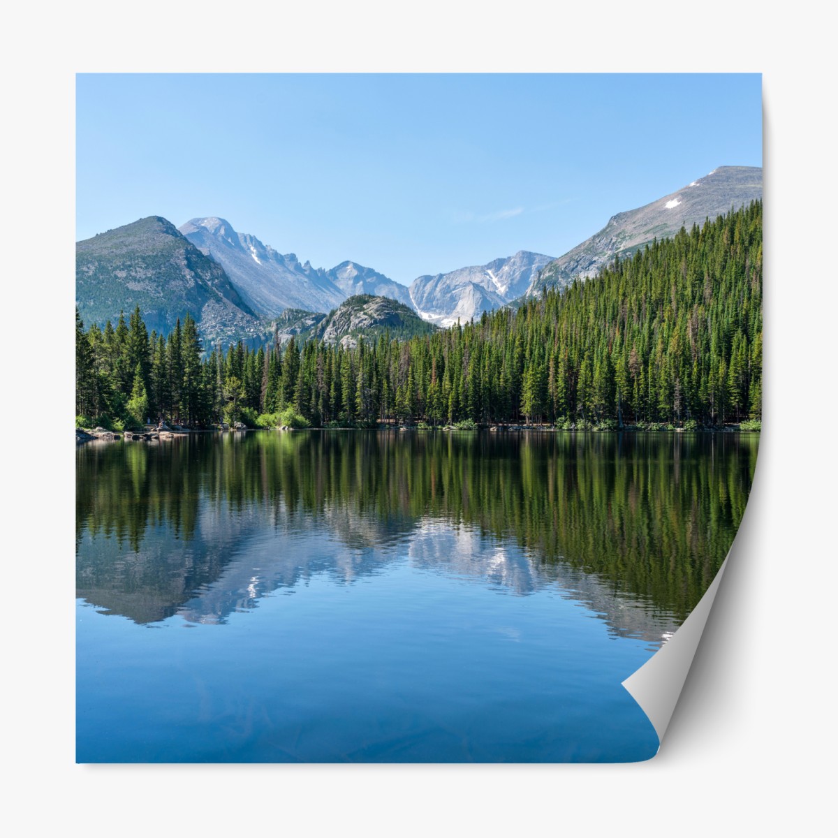 Repositionable sticker mountain lake reflection