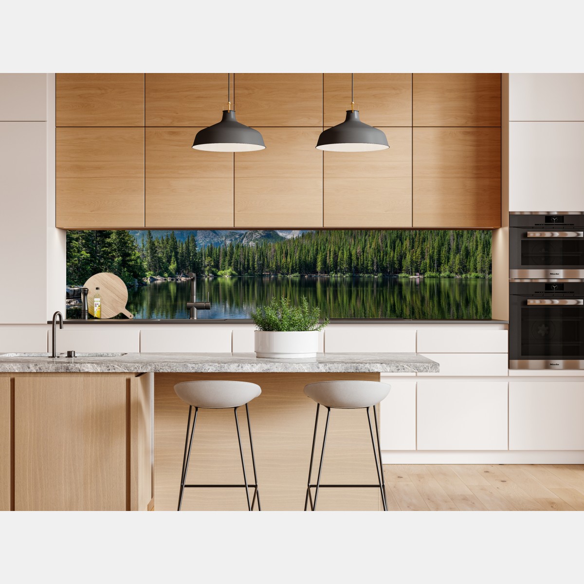 Naklejka repozycjonowalna górskie jezioro z odbiciem lasu i szczytów – Wallissimo® Naklejka repozycjonowalna górskie jezioro z odbiciem lasu i szczytów – Wallissimo®