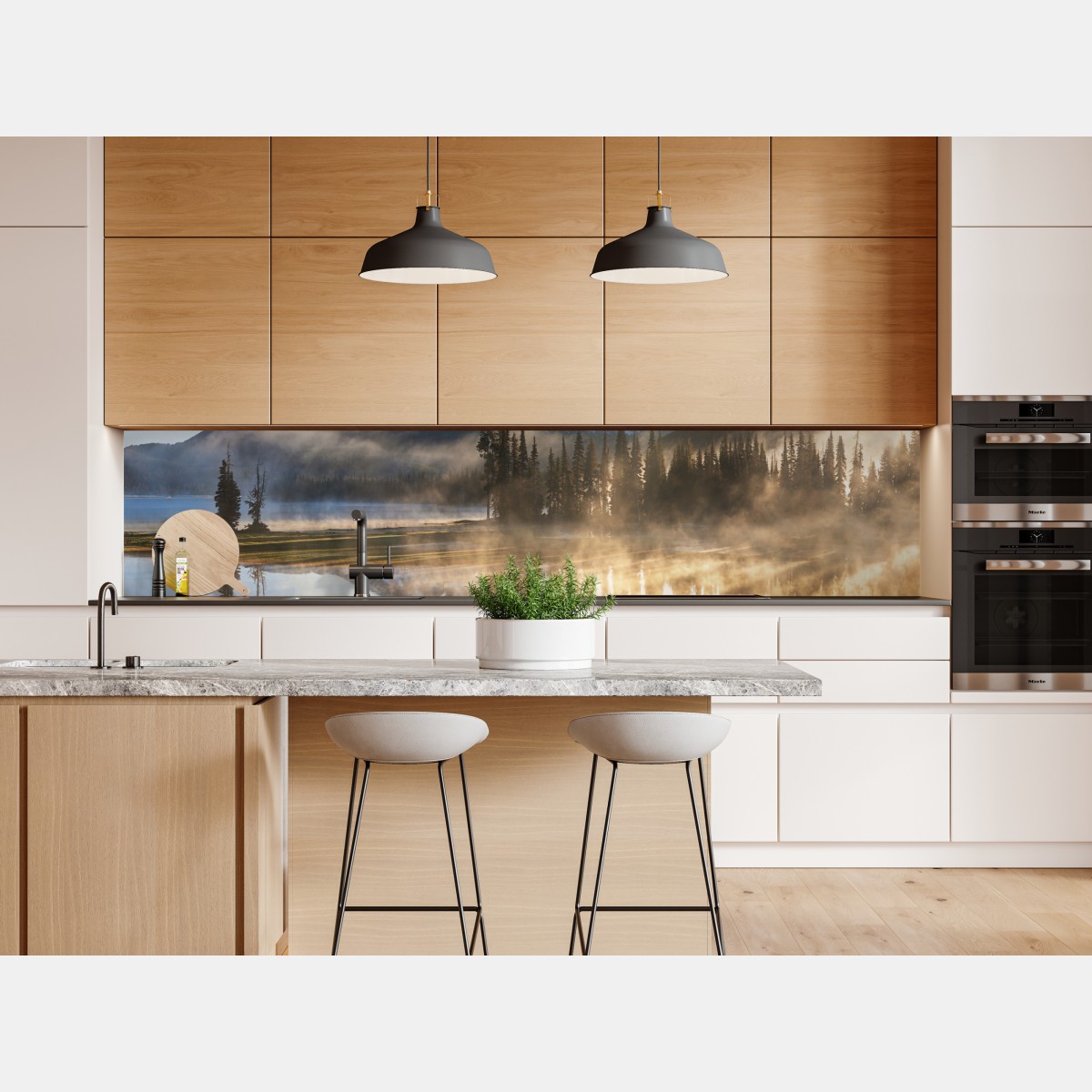 Naklejka repozycjonowalna mglista góra odbita w jeziorze o świcie – Wallissimo® Naklejka repozycjonowalna mglista góra odbita w jeziorze o świcie – Wallissimo®