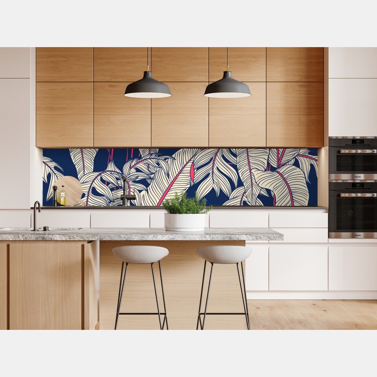Naklejka repozycjonowalna granatowy tropikalny wzór z liśćmi – Wallissimo® Naklejka repozycjonowalna granatowy tropikalny wzór z liśćmi – Wallissimo®