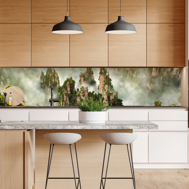 Naklejka repozycjonowalna mglisty krajobraz skalny Zhangjiajie – Wallissimo® Naklejka repozycjonowalna mglisty krajobraz skalny Zhangjiajie – Wallissimo®