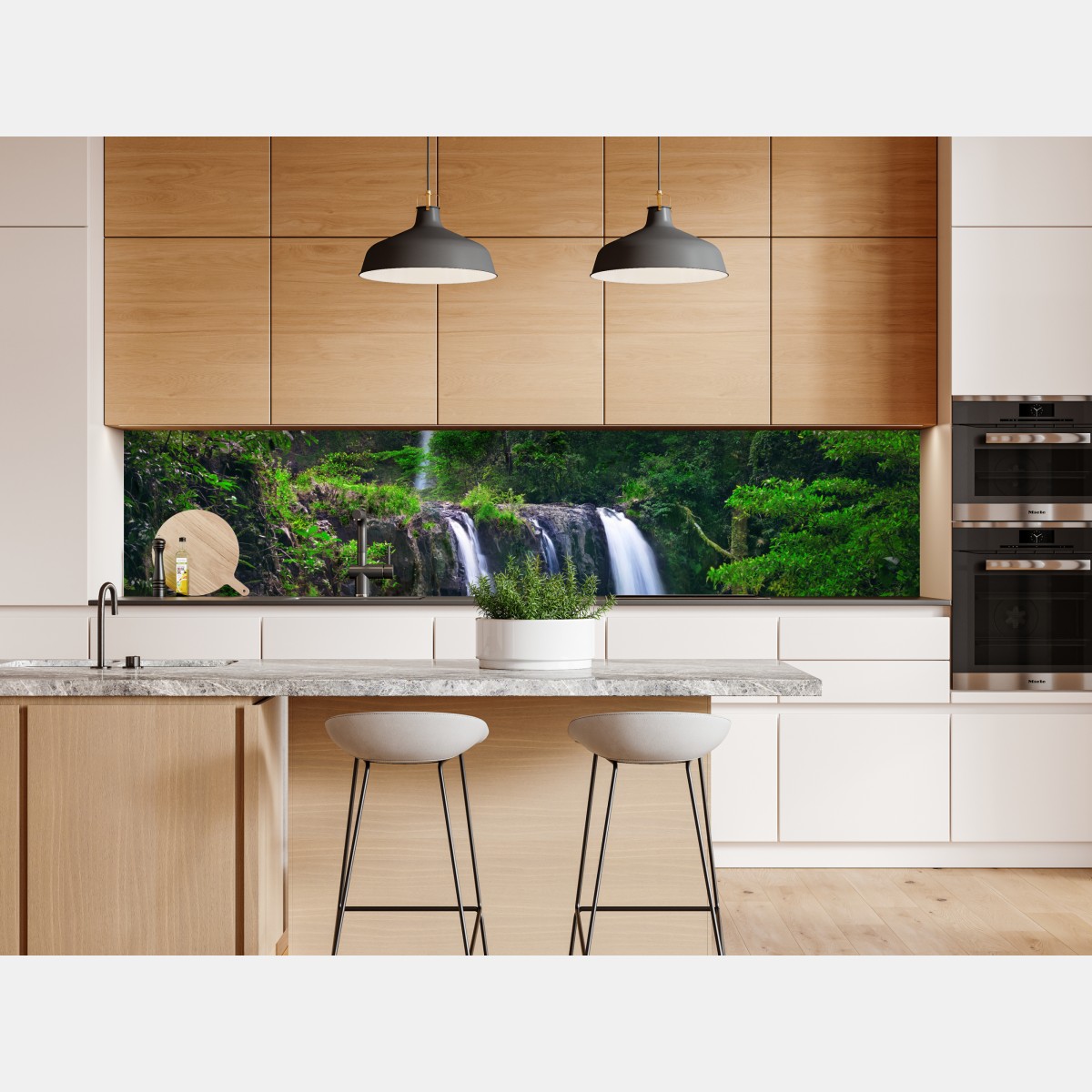 Naklejka repozycjonowalna uspokajający wodospad w szmaragdowym lesie – Wallissimo® Naklejka repozycjonowalna uspokajający wodospad w szmaragdowym lesie – Wallissimo®