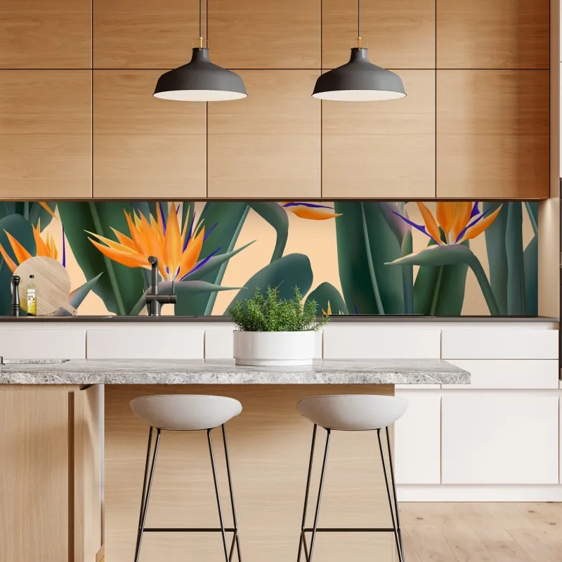 Naklejka repozycjonowalna tropikalny wzór strelicji – Wallissimo® Naklejka repozycjonowalna tropikalny wzór strelicji – Wallissimo®