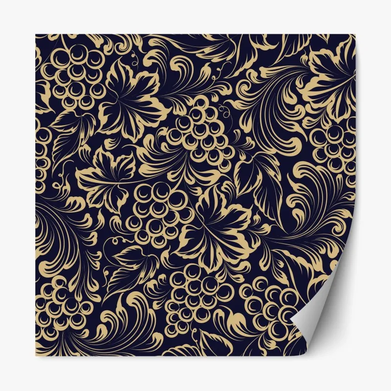 Naklejka repozycjonowalna elegancki barokowy wzór z winogronami w złocie