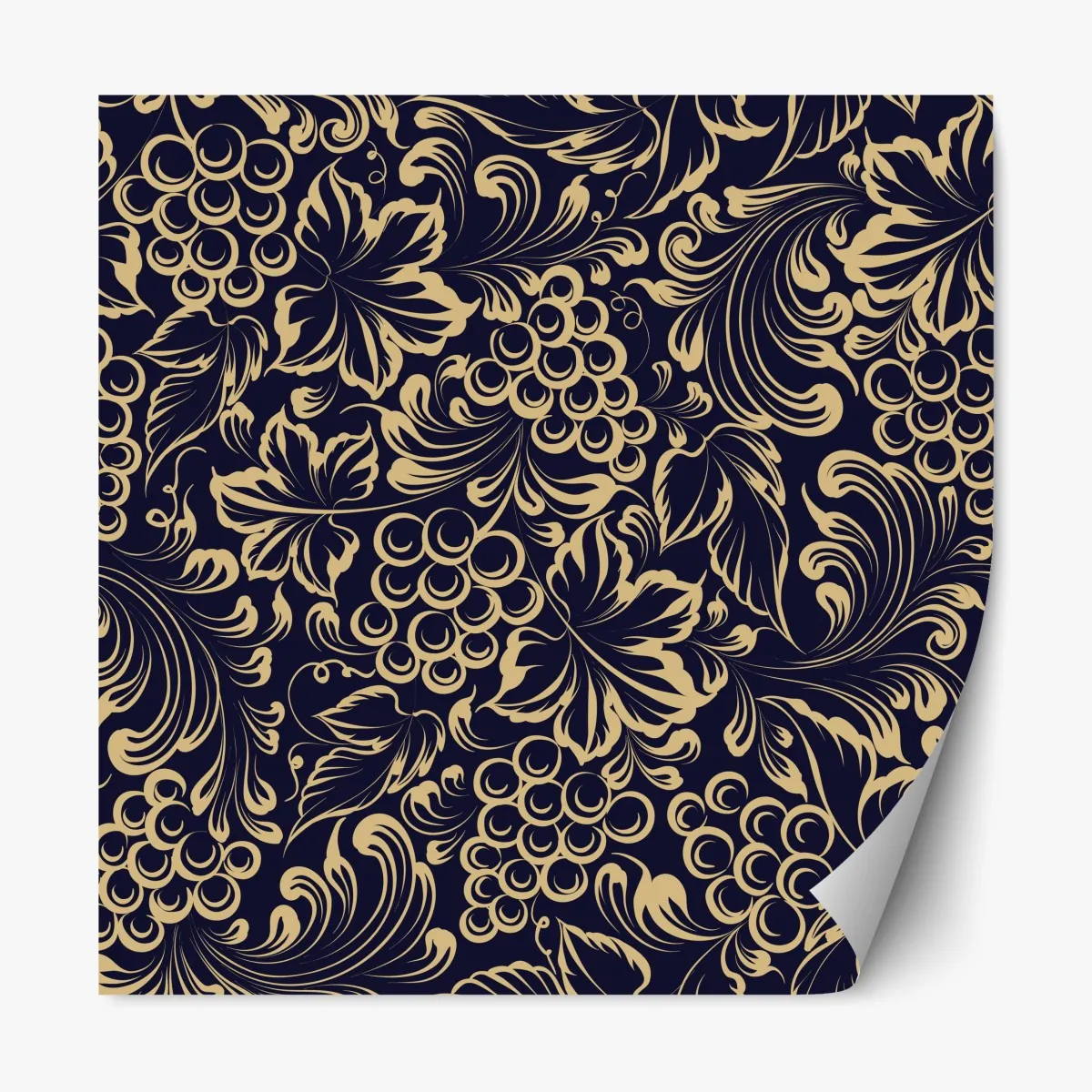 Naklejka repozycjonowalna elegancki barokowy wzór z winogronami w złocie – Wallissimo® Naklejka repozycjonowalna elegancki barokowy wzór z winogronami w złocie – Wallissimo®