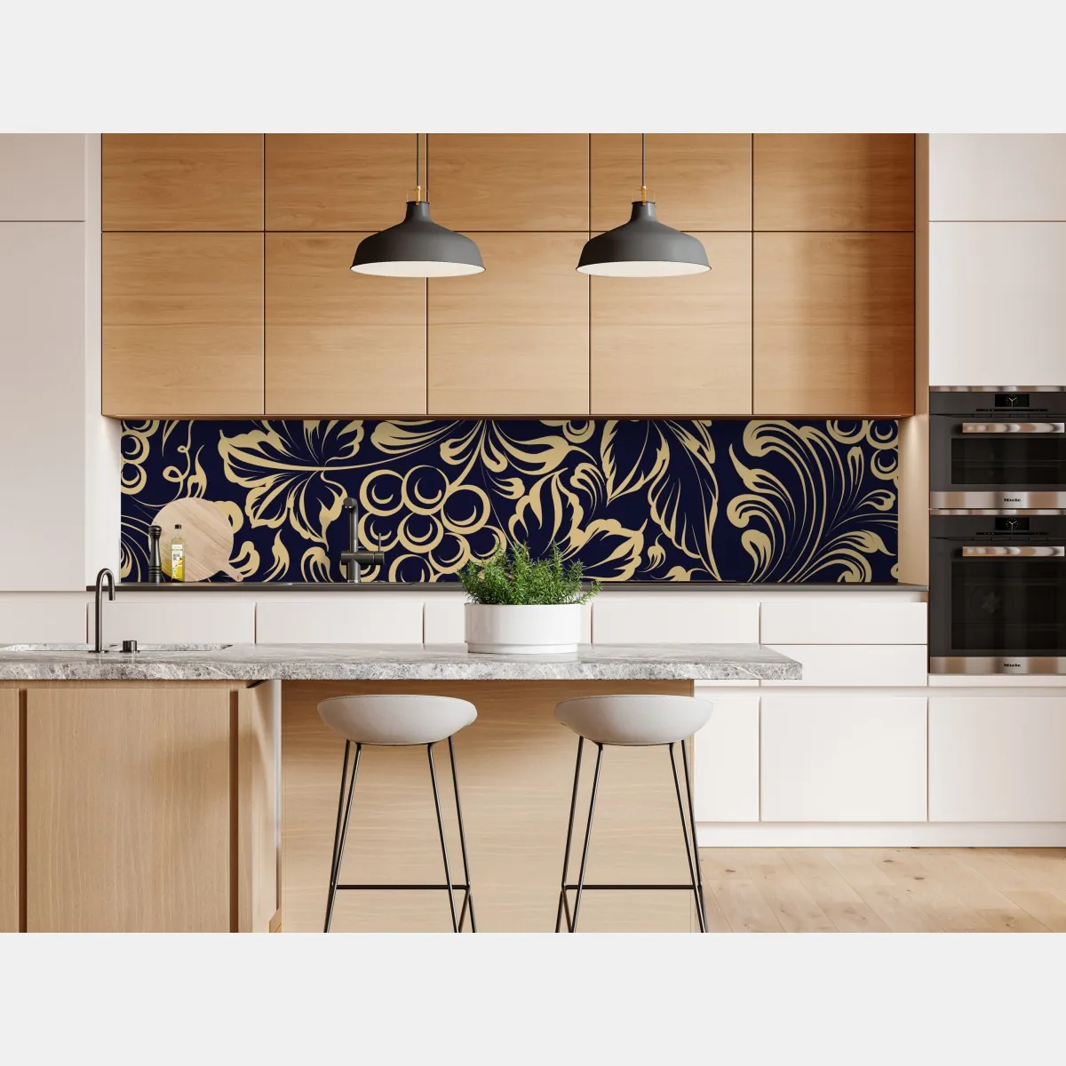 Naklejka repozycjonowalna elegancki barokowy wzór z winogronami w złocie – Wallissimo® Naklejka repozycjonowalna elegancki barokowy wzór z winogronami w złocie – Wallissimo®