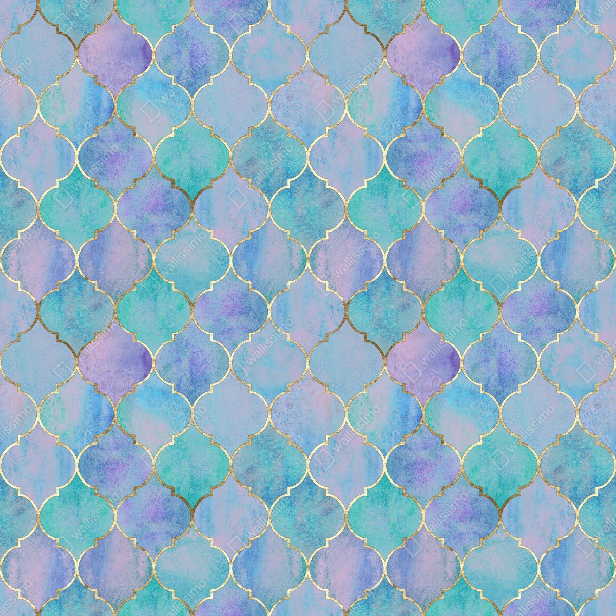 Naklejka repozycjonowalna pastelowy turkusowy wzór marokańskich płytek – Wallissimo® Naklejka repozycjonowalna pastelowy turkusowy wzór marokańskich płytek – Wallissimo®