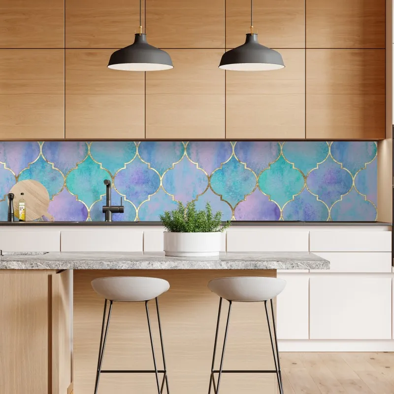 Naklejka repozycjonowalna pastelowy turkusowy wzór marokańskich płytek – Wallissimo® Naklejka repozycjonowalna pastelowy turkusowy wzór marokańskich płytek – Wallissimo®