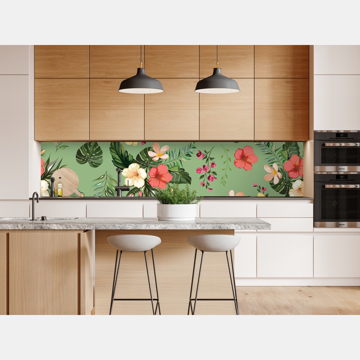 Naklejka repozycjonowalna zielony tropikalny wzór hibiskusa – Wallissimo® Naklejka repozycjonowalna zielony tropikalny wzór hibiskusa – Wallissimo®