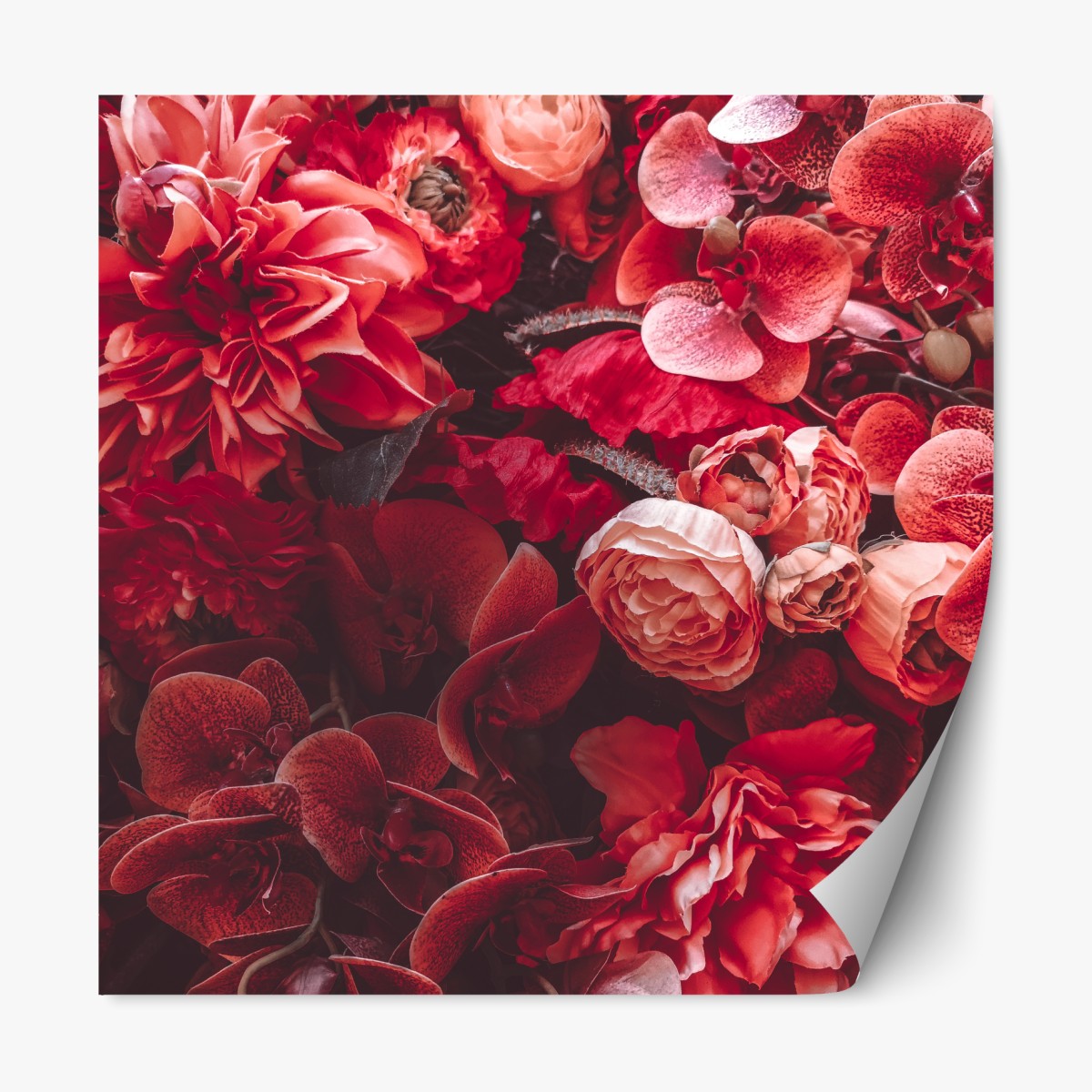 Repositionable sticker crimson rose and orchid bouquet