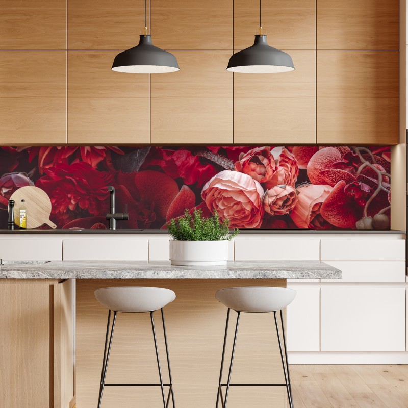 Naklejka repozycjonowalna kwiatowa symfonia w odcieniach czerwieni – Wallissimo® Naklejka repozycjonowalna kwiatowa symfonia w odcieniach czerwieni – Wallissimo®