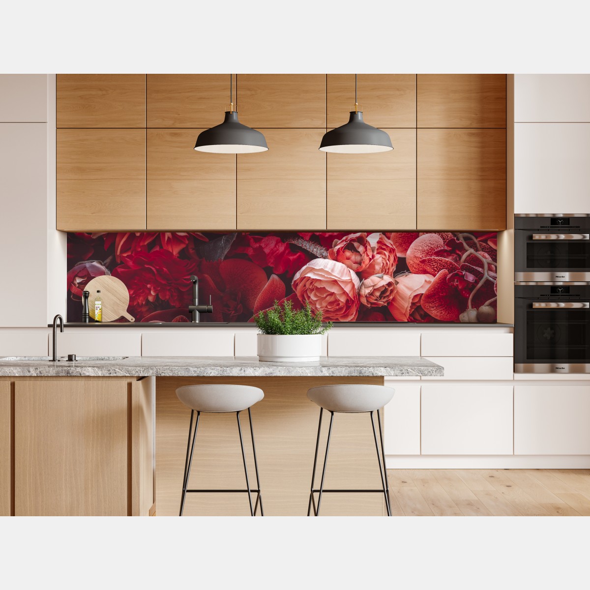 Naklejka repozycjonowalna kwiatowa symfonia w odcieniach czerwieni – Wallissimo® Naklejka repozycjonowalna kwiatowa symfonia w odcieniach czerwieni – Wallissimo®