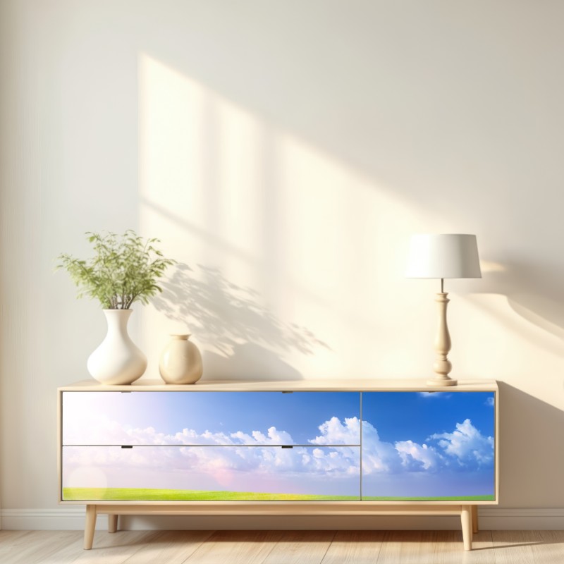 Naklejka repozycjonowalna słoneczna wiosenna łąka pod niebieskim niebem – Wallissimo® Naklejka repozycjonowalna słoneczna wiosenna łąka pod niebieskim niebem – Wallissimo®