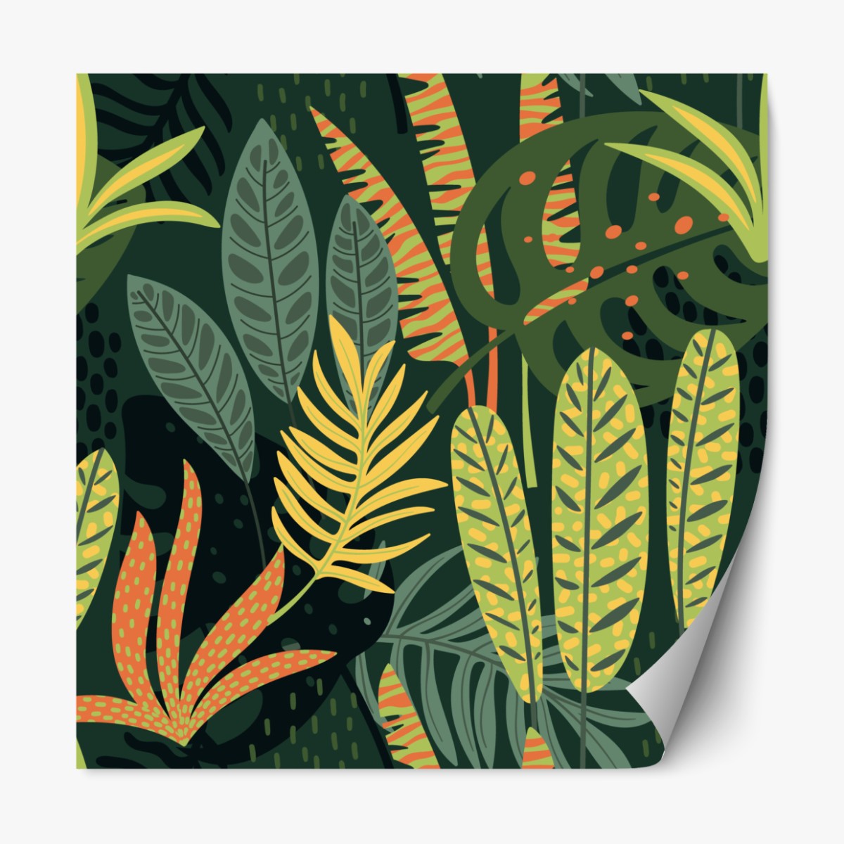 Repositionable sticker vibrant tropical foliage pattern