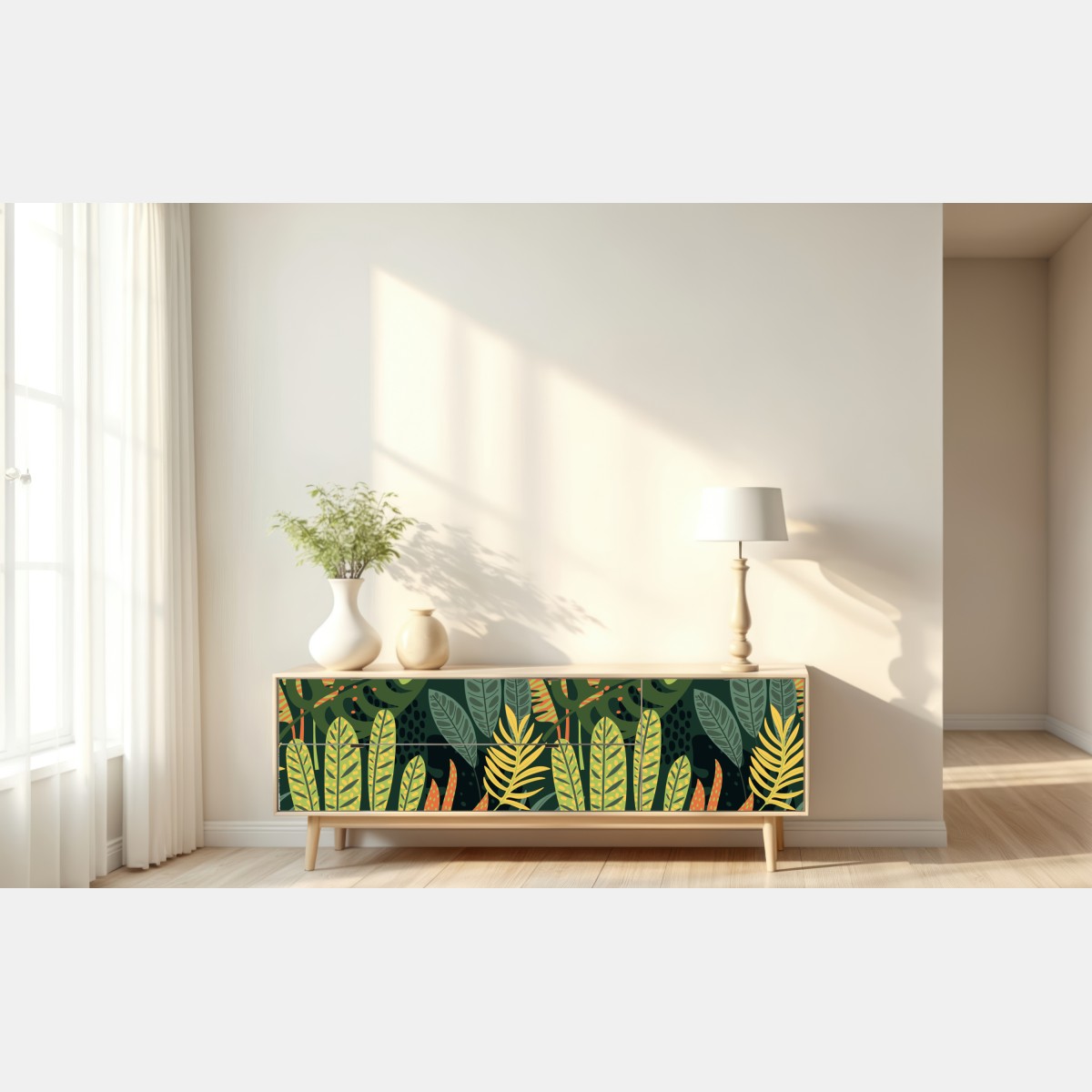 Naklejka repozycjonowalna tropikalna dżungla bujnych liści – Wallissimo® Naklejka repozycjonowalna tropikalna dżungla bujnych liści – Wallissimo®