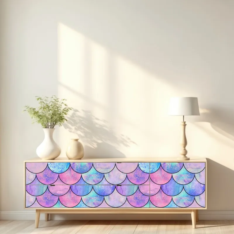 Naklejka repozycjonowalna pastelowy wzór łusek syreny – Wallissimo® Naklejka repozycjonowalna pastelowy wzór łusek syreny – Wallissimo®