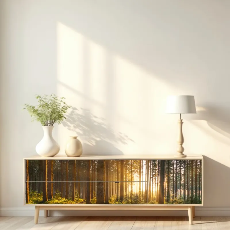 Naklejka repozycjonowalna słoneczny las o poranku – Wallissimo® Naklejka repozycjonowalna słoneczny las o poranku – Wallissimo®