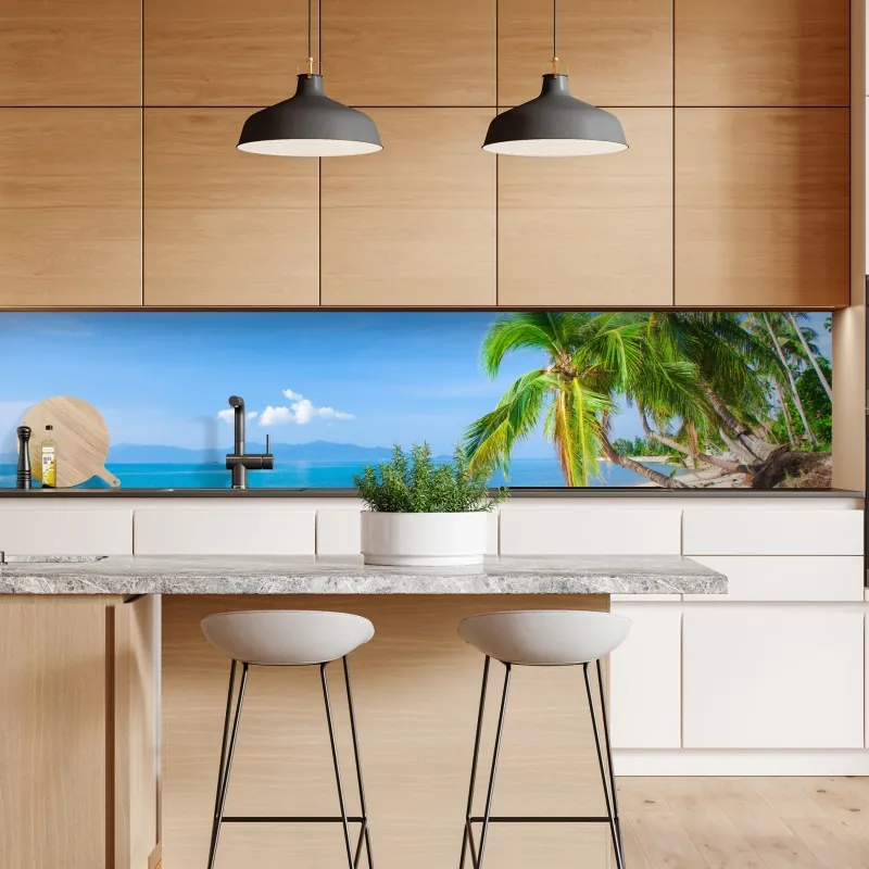 Naklejka repozycjonowalna tropikalna plaża z palmami – Wallissimo® Naklejka repozycjonowalna tropikalna plaża z palmami – Wallissimo®