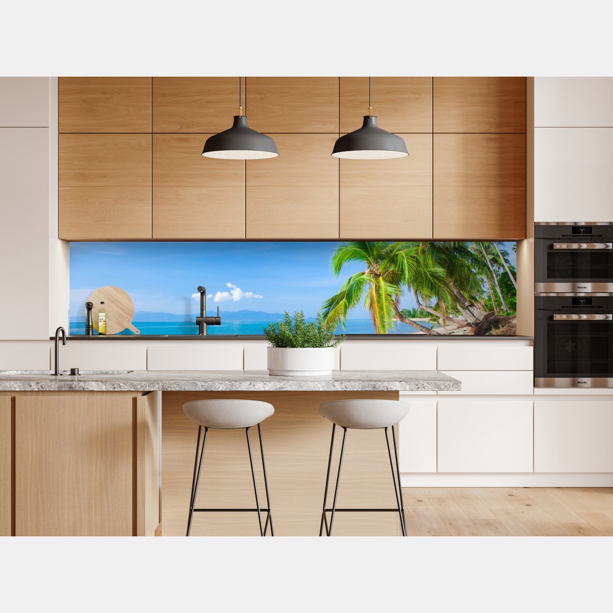 Naklejka repozycjonowalna tropikalna plaża z palmami – Wallissimo® Naklejka repozycjonowalna tropikalna plaża z palmami – Wallissimo®