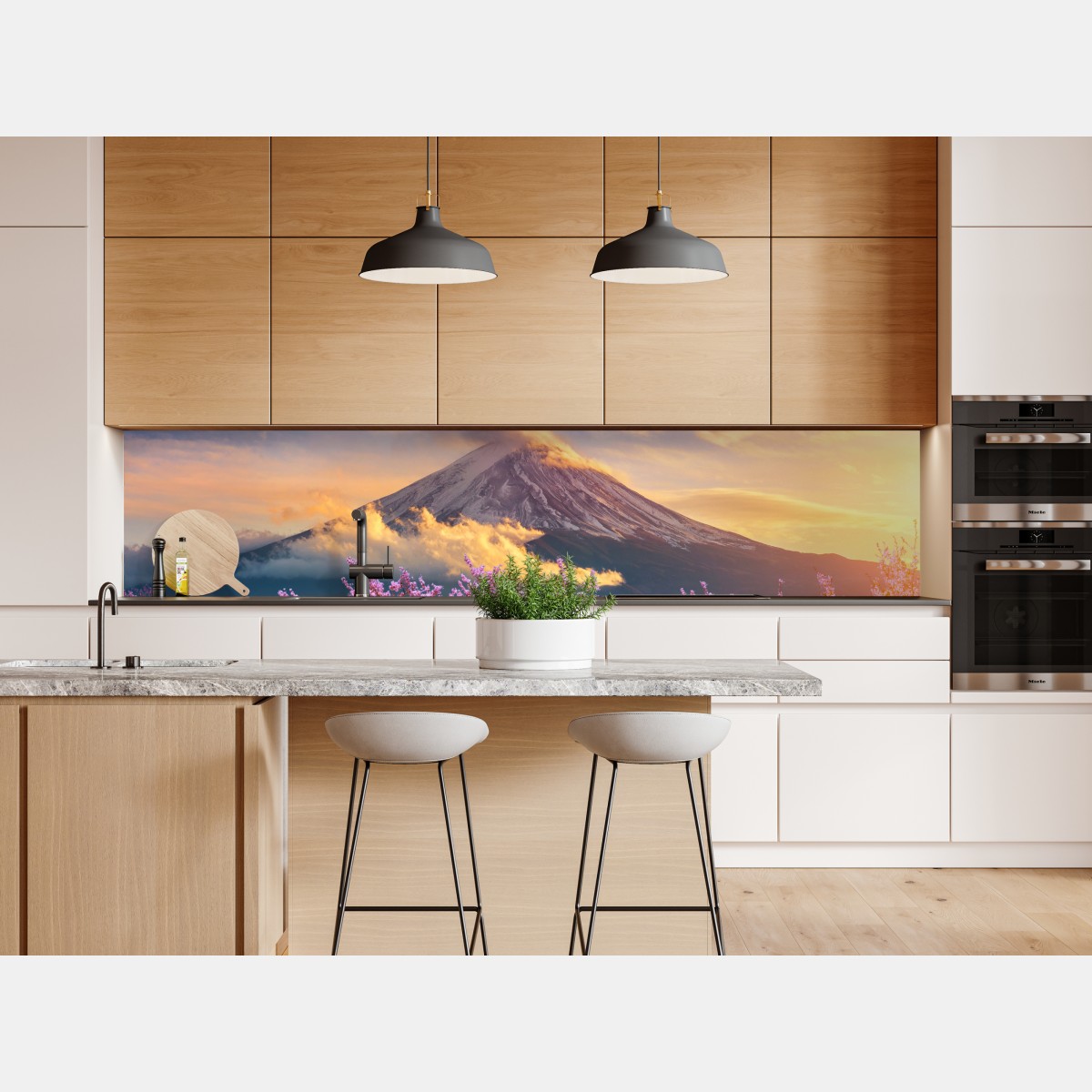 Naklejka repozycjonowalna Góra Fuji z kwitnącą sakurą o wschodzie słońca – Wallissimo® Naklejka repozycjonowalna Góra Fuji z kwitnącą sakurą o wschodzie słońca – Wallissimo®