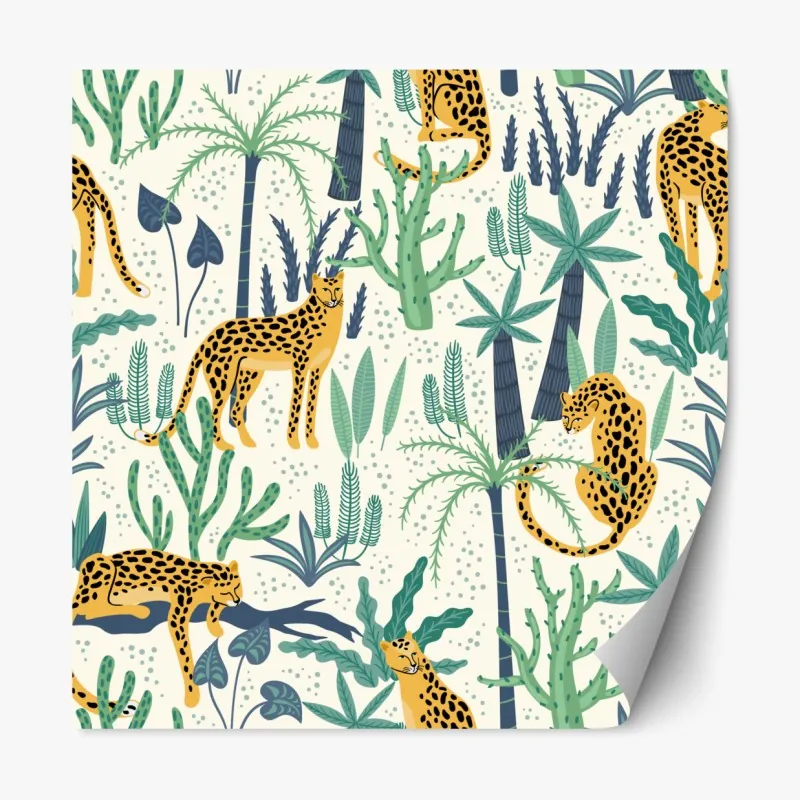 Naklejka repozycjonowalna tropikalny wzór z lampartami