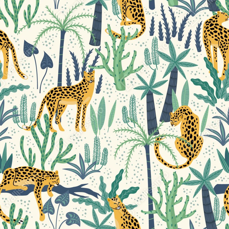 Naklejka repozycjonowalna tropikalny wzór z lampartami – Wallissimo® Naklejka repozycjonowalna tropikalny wzór z lampartami – Wallissimo®