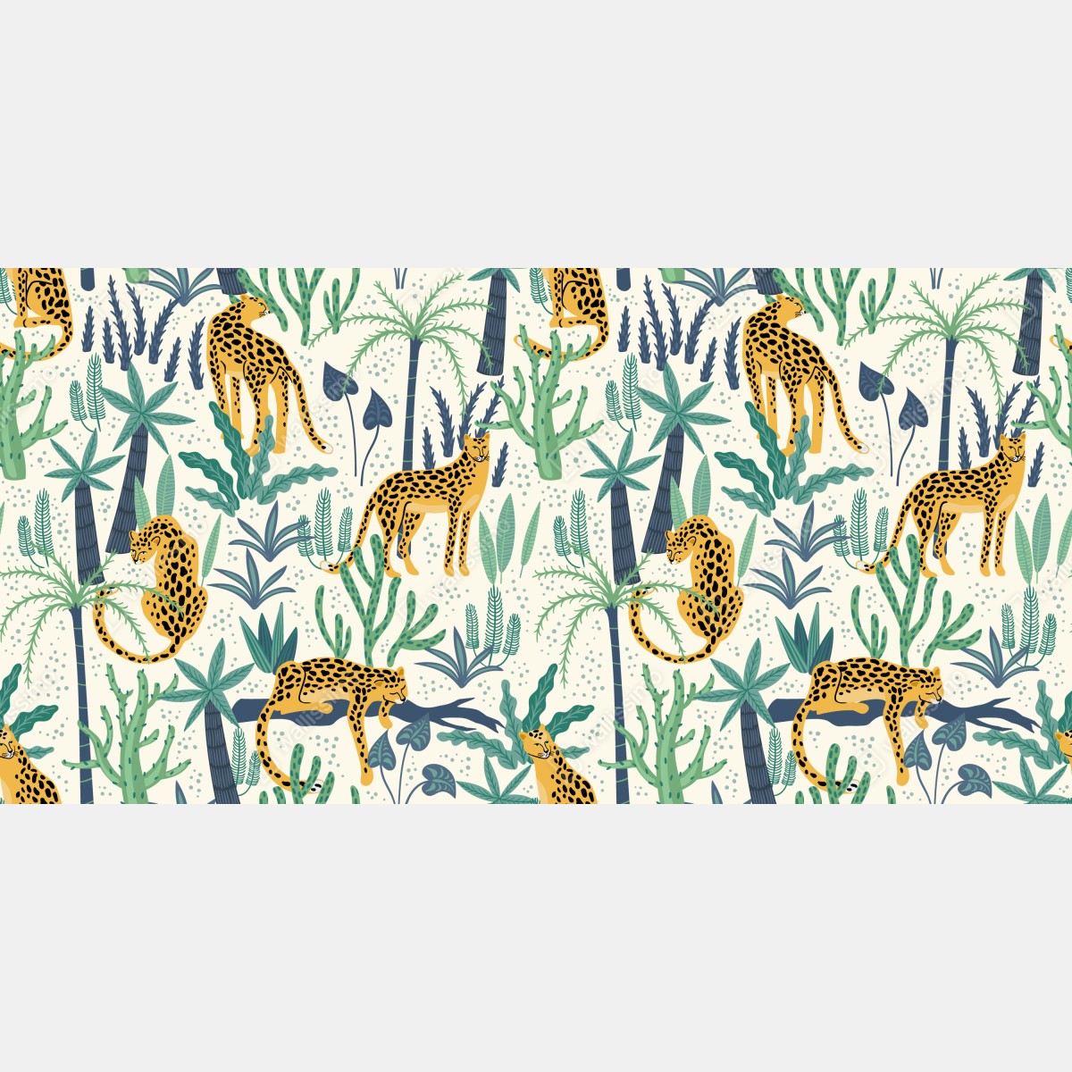 Naklejka repozycjonowalna tropikalny wzór z lampartami – Wallissimo® Naklejka repozycjonowalna tropikalny wzór z lampartami – Wallissimo®
