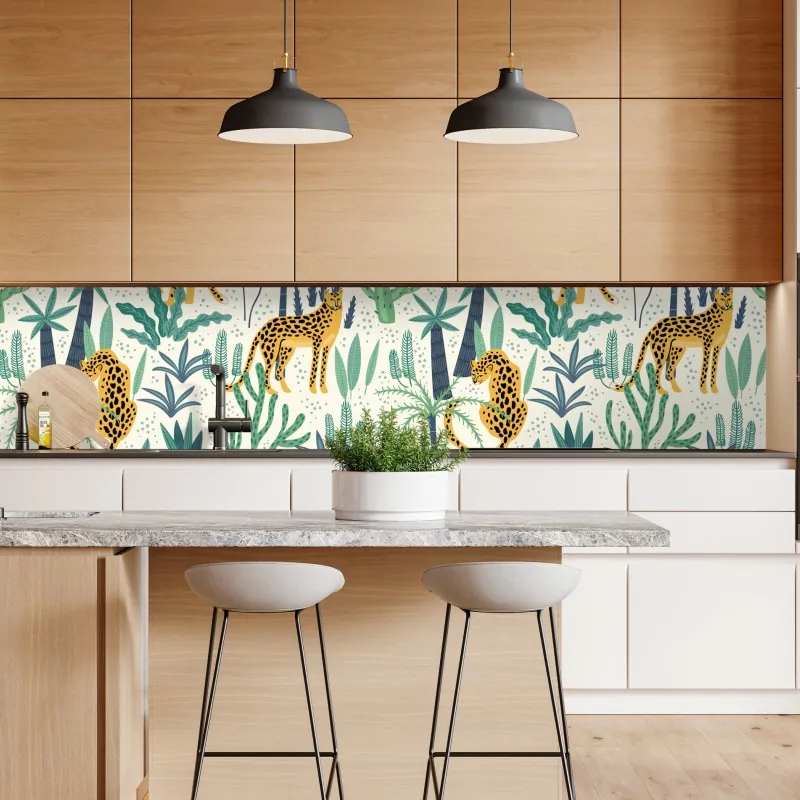 Naklejka repozycjonowalna tropikalny wzór z lampartami – Wallissimo® Naklejka repozycjonowalna tropikalny wzór z lampartami – Wallissimo®