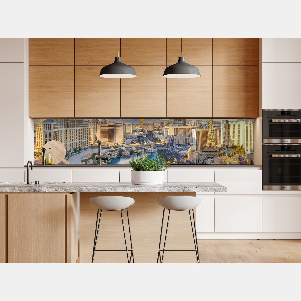 Naklejka repozycjonowalna słoneczna panorama Las Vegas z tańczącymi fontannami i wieżą Eiffla – Wallissimo® Naklejka repozycjonowalna słoneczna panorama Las Vegas z tańczącymi fontannami i wieżą Eiffla – Wallissimo®