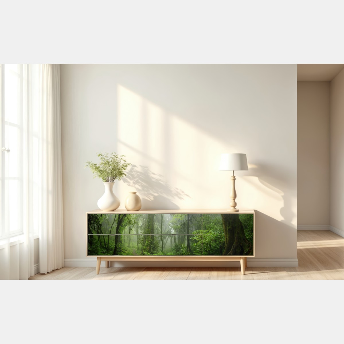 Naklejka repozycjonowalna mglisty tropikalny szlak w dżungli – Wallissimo® Naklejka repozycjonowalna mglisty tropikalny szlak w dżungli – Wallissimo®