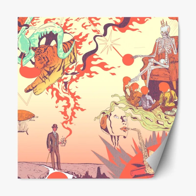 Naklejka repozycjonowalna tropikalny zachód słońca na plaży z koktajlem – Wallissimo®