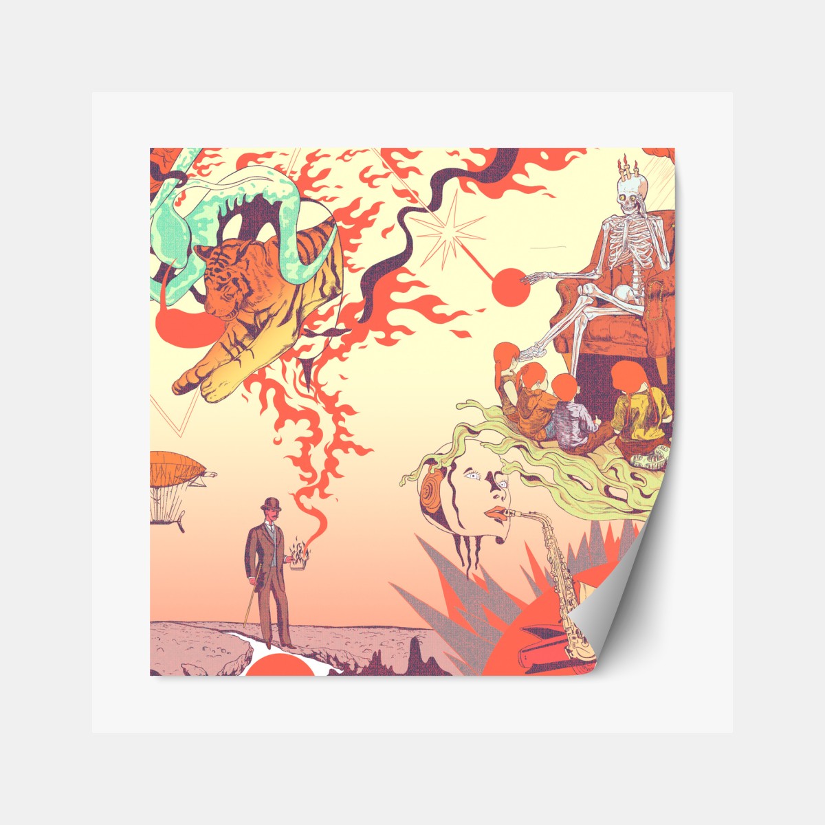 Repositionable sticker psychedelic surrealist dreamscape