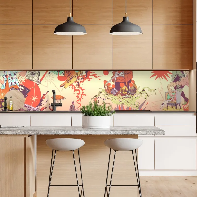 Naklejka repozycjonowalna tropikalny zachód słońca na plaży z koktajlem – Wallissimo®