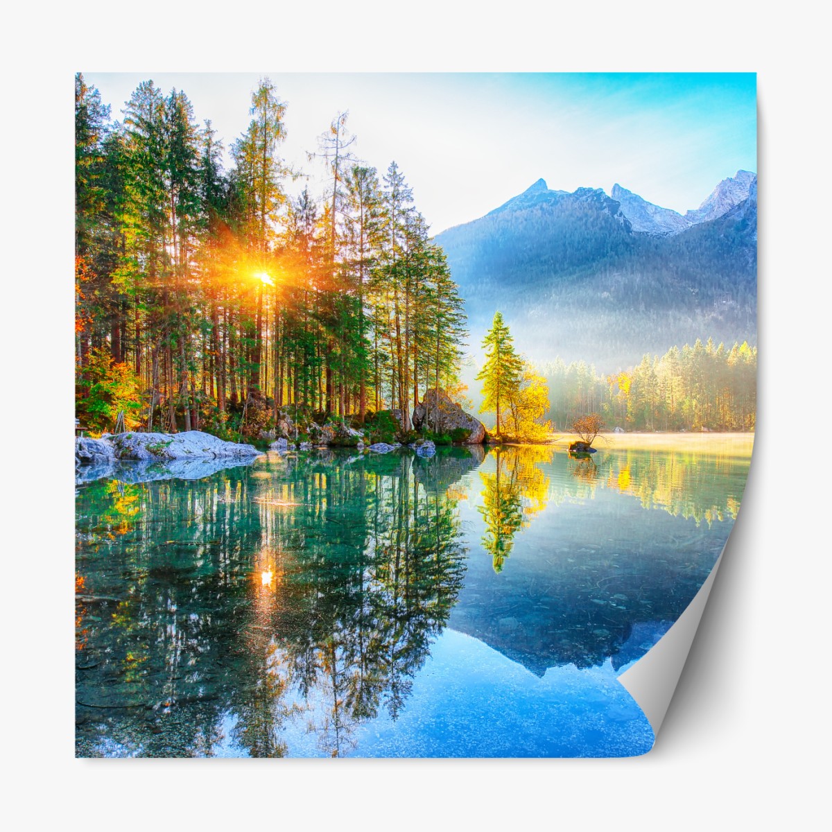 Repositionable sticker Hintersee autumn sunrise over turquoise lake