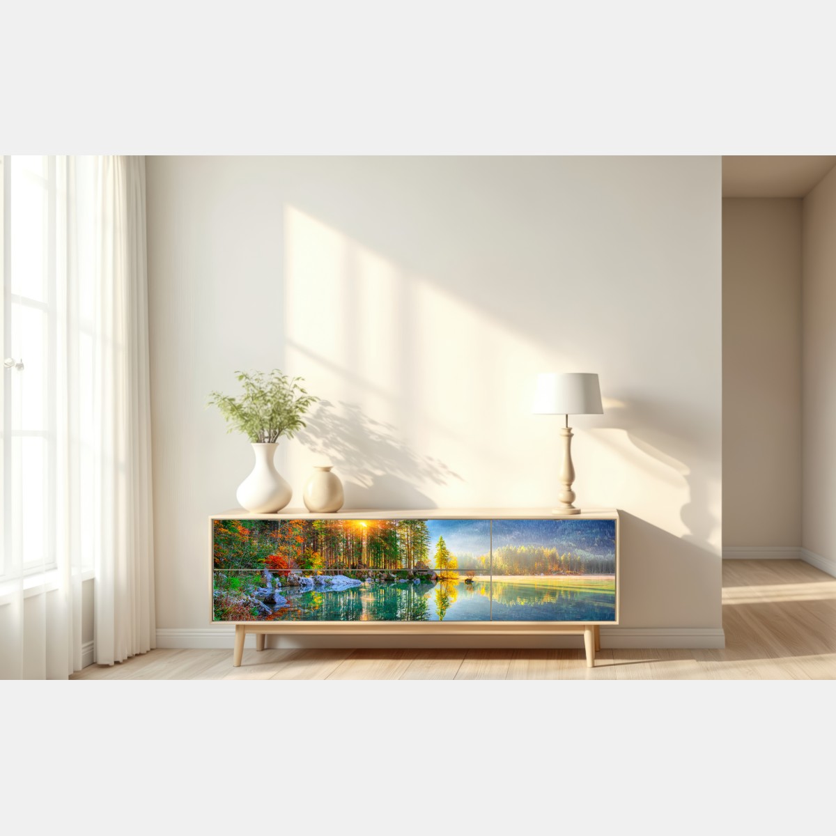 Naklejka repozycjonowalna Hintersee jesienny wschód słońca nad turkusowym jeziorem – Wallissimo® Naklejka repozycjonowalna Hintersee jesienny wschód słońca nad turkusowym jeziorem – Wallissimo®