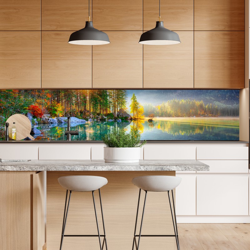 Naklejka repozycjonowalna Hintersee jesienny wschód słońca nad turkusowym jeziorem – Wallissimo® Naklejka repozycjonowalna Hintersee jesienny wschód słońca nad turkusowym jeziorem – Wallissimo®