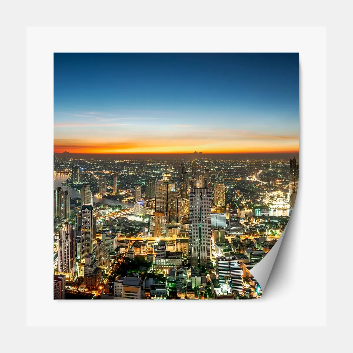 Naklejka repozycjonowalna panorama Bangkoku o zmierzchu – Wallissimo® Naklejka repozycjonowalna panorama Bangkoku o zmierzchu – Wallissimo®