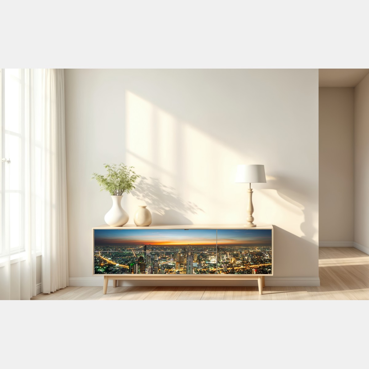 Naklejka repozycjonowalna panorama Bangkoku o zmierzchu – Wallissimo® Naklejka repozycjonowalna panorama Bangkoku o zmierzchu – Wallissimo®