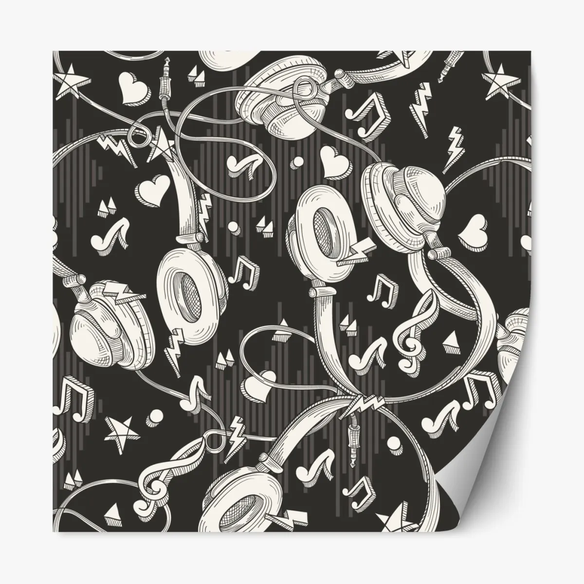 Naklejka repozycjonowalna monochromatyczny wzór słuchawek i nut – Wallissimo® Naklejka repozycjonowalna monochromatyczny wzór słuchawek i nut – Wallissimo®